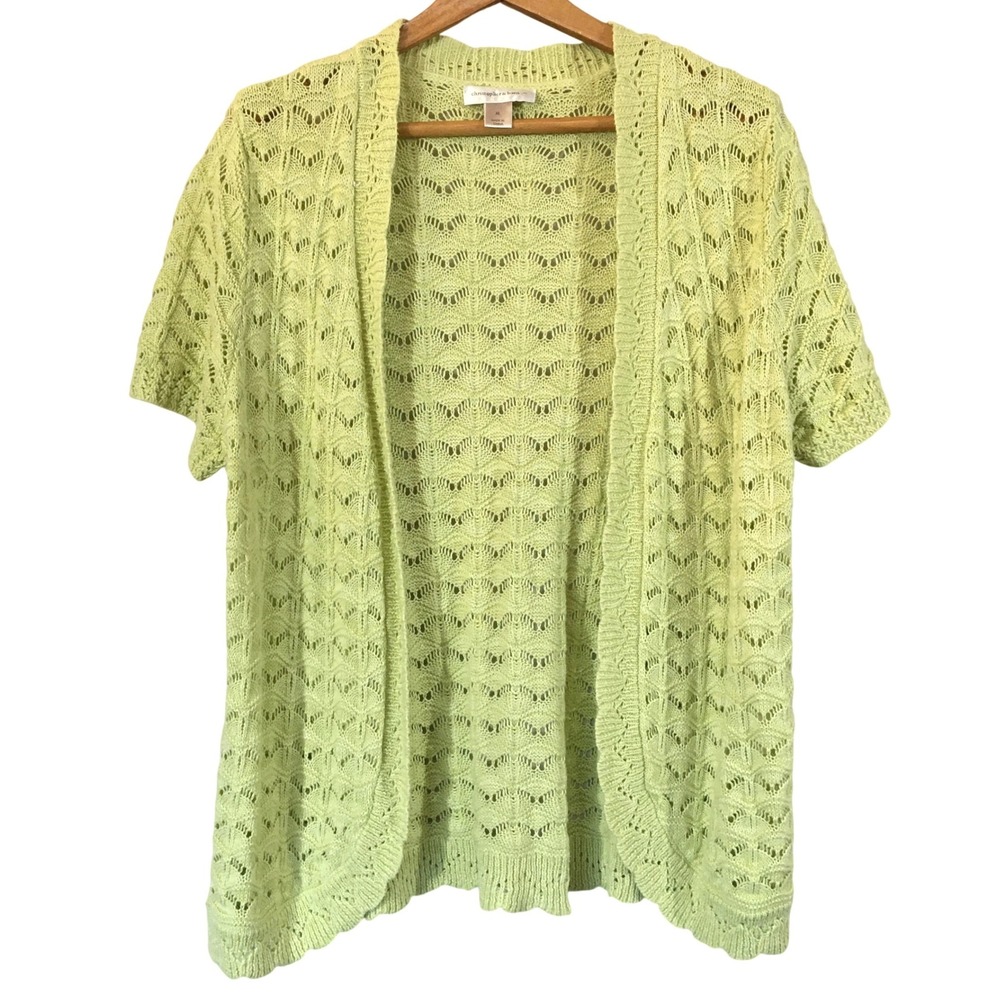 Christopher & Banks Womens Lime Green Open‎ Knit Scallop Cardigan Sweater Top XL